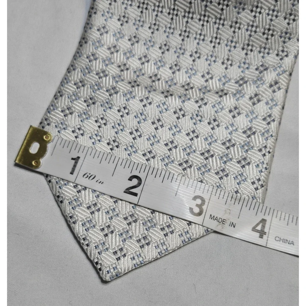 Giorgio Armani 100% Silk Luxury Italian Necktie White/Blue/Charcoal Basketwrave